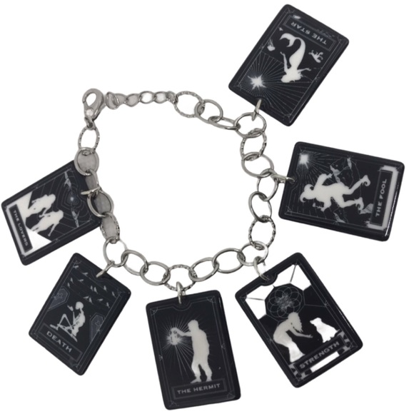 Black & White Tarot Card Charm Bracelet II Wicca OOAK HANDMADE - Picture 1 of 8